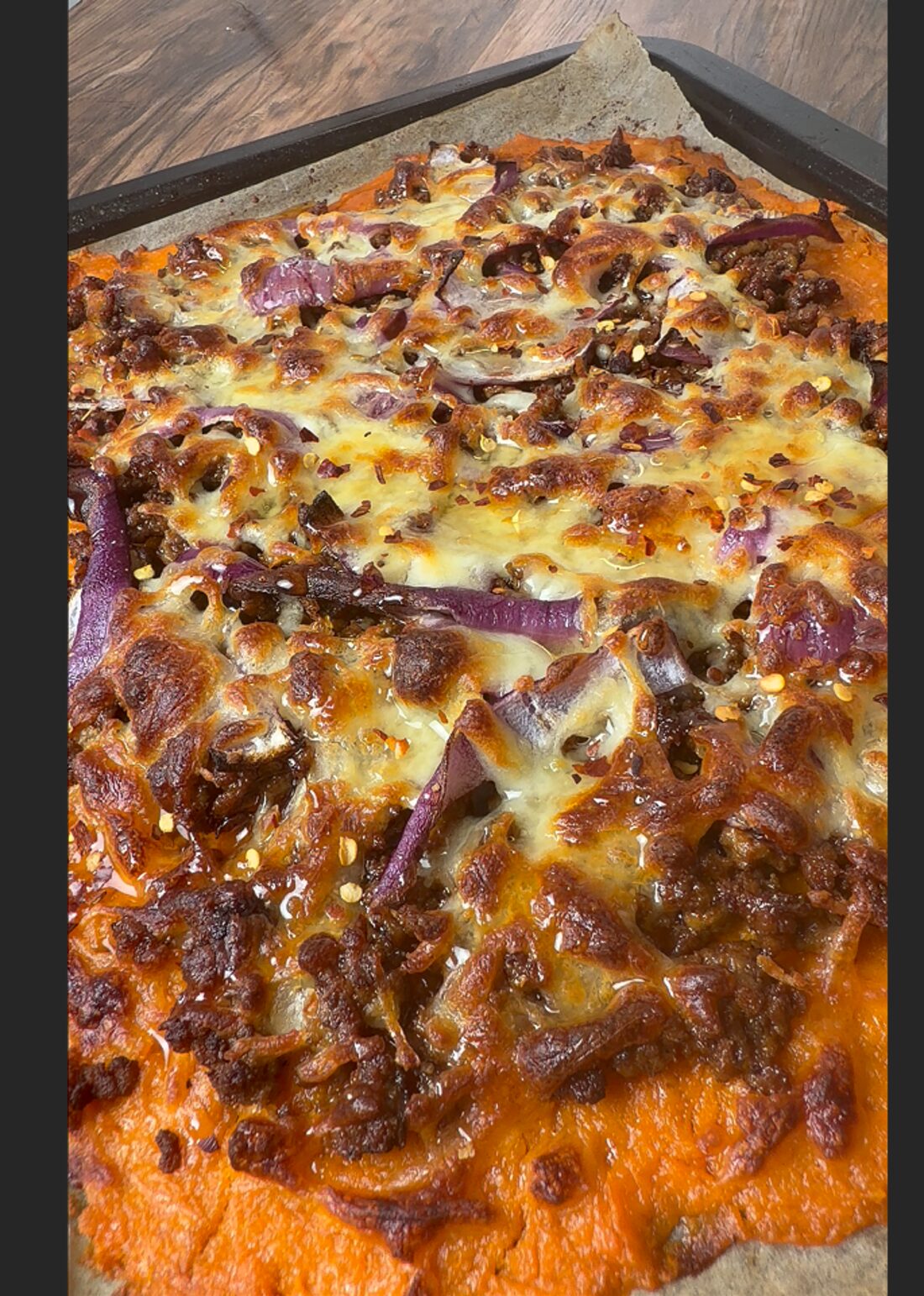 Sweet potato tray-bake pizza